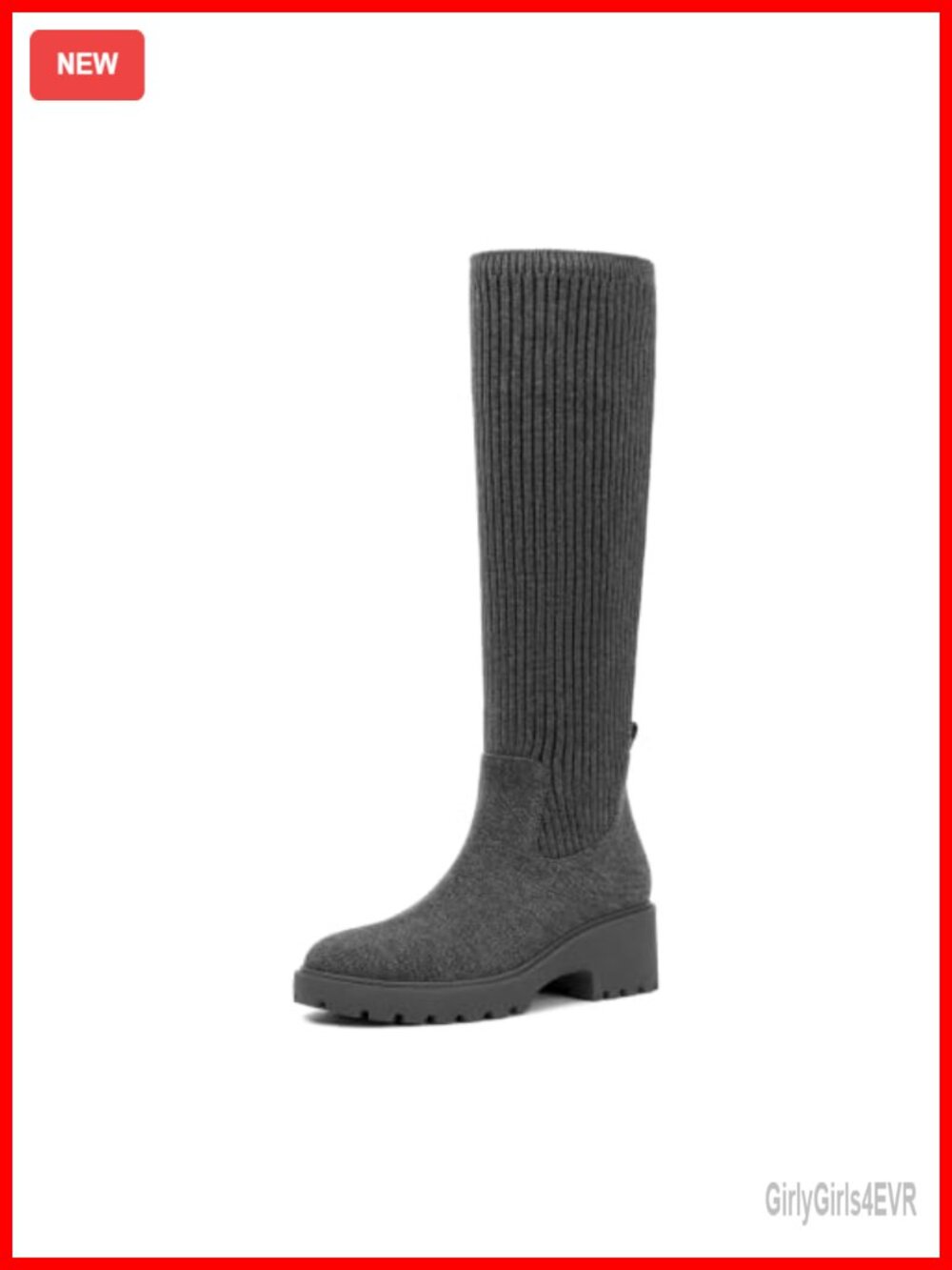 Knee High Wedge Boots Round Toe Platform Tall Pull-On Knit